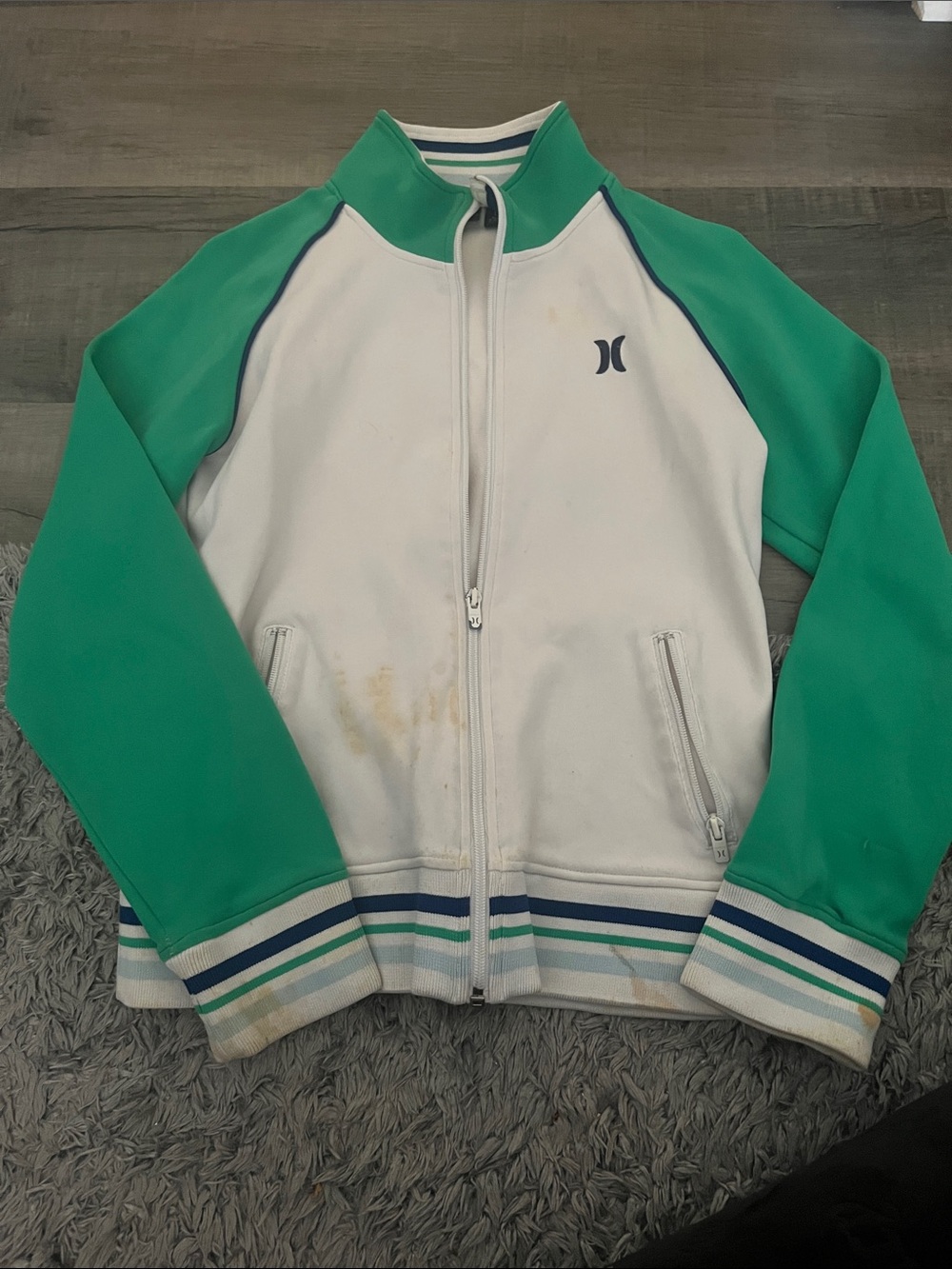 Hurley White and Green Zip-Front Kids Jacket